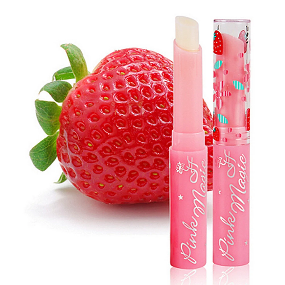 

Lovely Sweet Fruit Magic Change Color Lipstick Makeup Baby Pink Strawberry Jelly Lips Moisturizer Cute battom lip balm