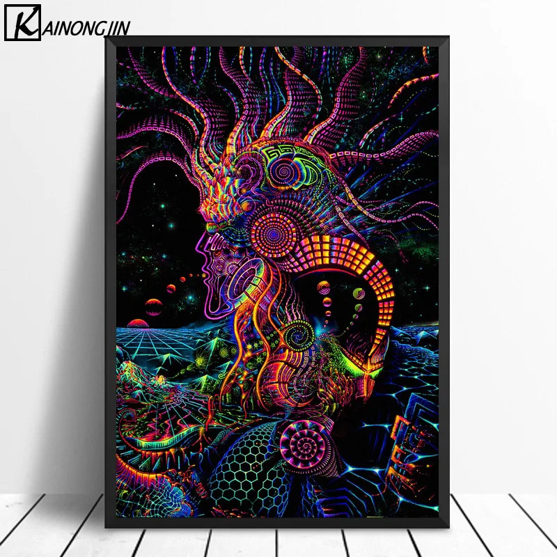 Blacklight картины плакат психоделическая футболка абстрактные плакаты и принты Холст Живопись стены Искусство картина для комнаты домашний декор
