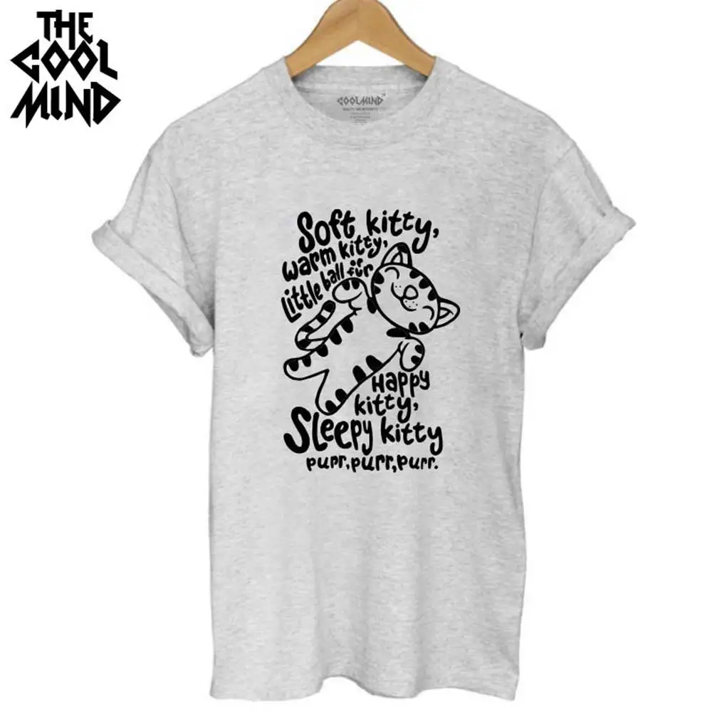 GREY COOLMIND CA0246B хлопок Летняя женская футболка с принтом кота повседневная женская футболка с коротким рукавом женская Свободная летняя футболка - Цвет: GREY