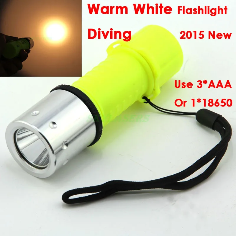 

Waterproof XM-L T6 2000LM Warm White Yellow Light LED Diving Flashlight Underwater Lamp Torch Use 3xAAA/18650 Battery