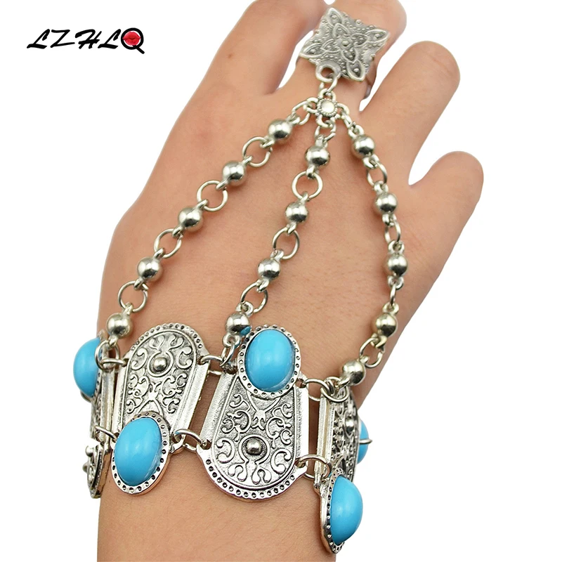 LZHLQ винтажный Макси браслет женский геометрический синий камень цепочка