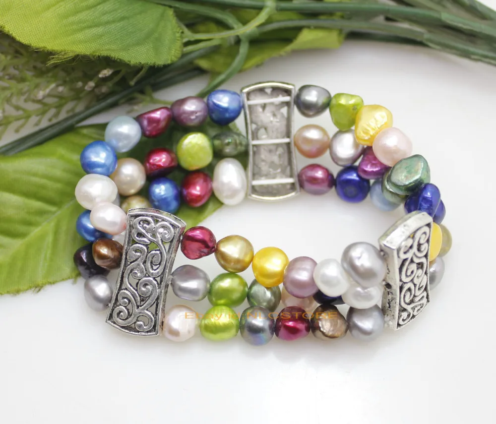 Оригинальный эластичный браслет с большим жемчугом в стиле барокко разноцветные