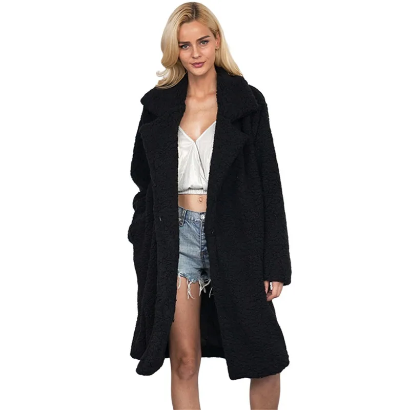 Women Oversized Faux Fur Coat Wool Knitted Warm Cashmere Ladies Long Sleeve Rabbit Jacket Fluffy Overcoat | Женская одежда