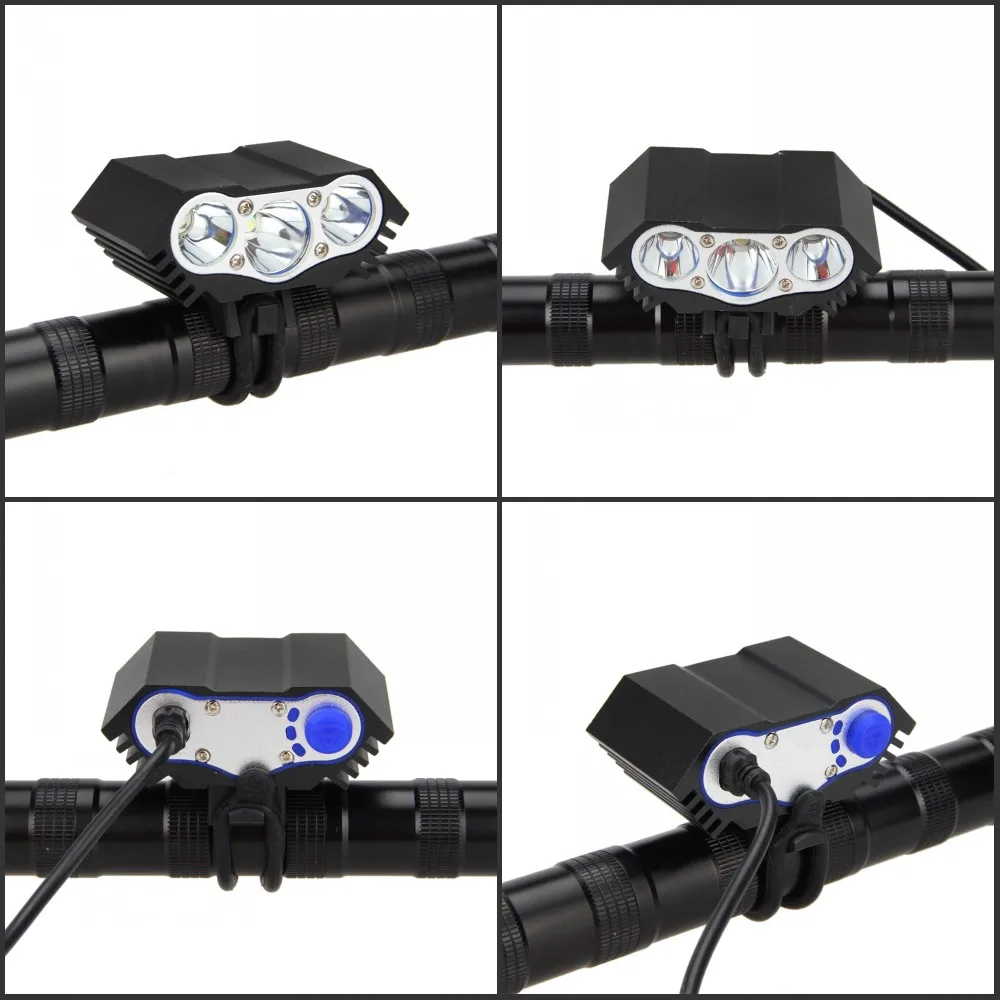 

3x XM-L T6 LED Bicycle Light Head Front Light +8.4v 12000mAH Battery Pack+Rear Light With Headband