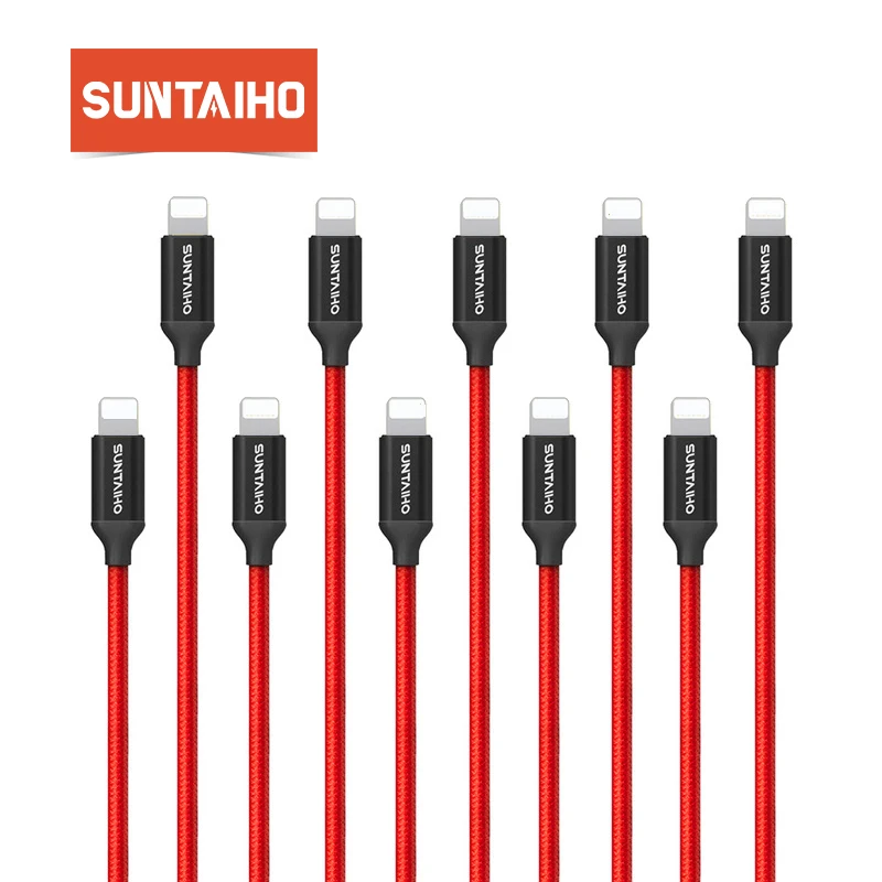 [Упаковка из 10 шт.] Suntaiho USB кабель с нейлоновой оплеткой Освещение Позолоченные