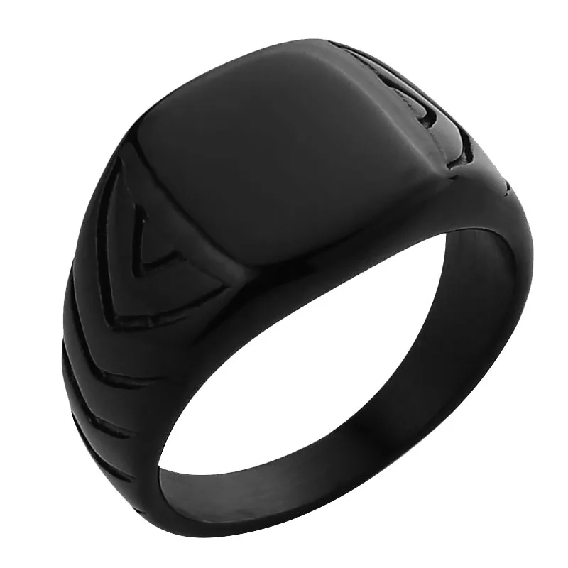 Black EdgLifU мужское простое печатное кольцо, полированное черное покрытие, нержавеющая сталь, Крутое кольцо на палец для мужчин, дизайн линий, гравировка логотипа - Цвет основного камня: Black