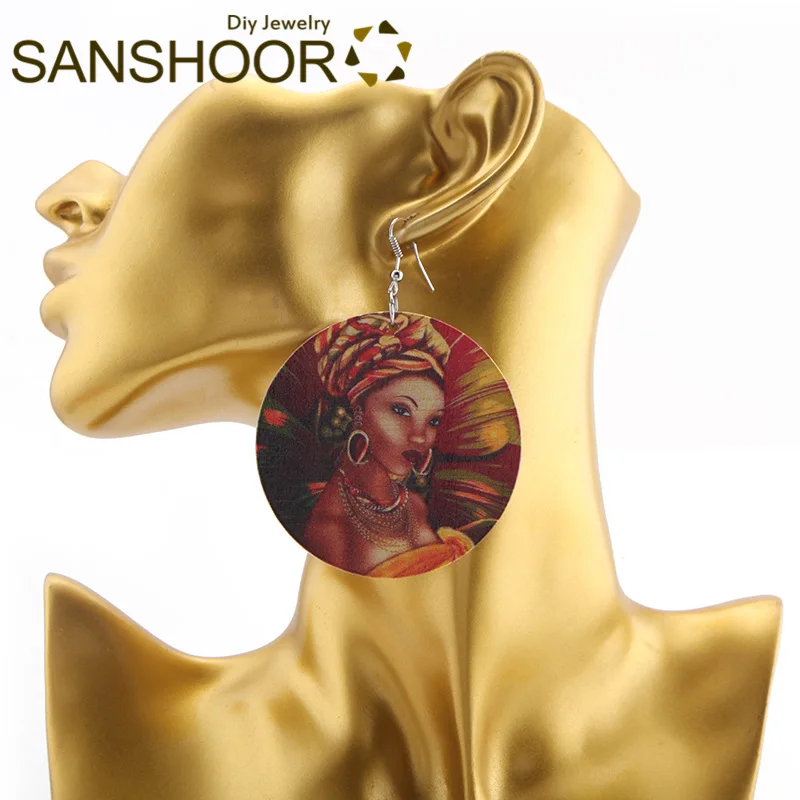 SANSHOOR африканские деревянные серьги с принтом головная повязка женский