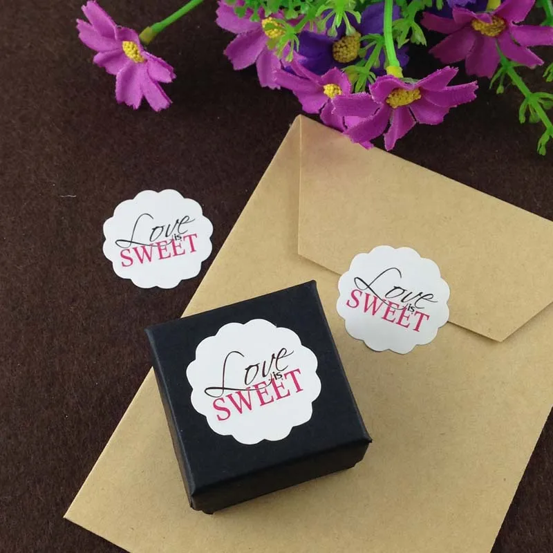 300 шт./лот 3 см в форме цветка белая бумага детская розовая &quotLove is sweet&quot наклейки