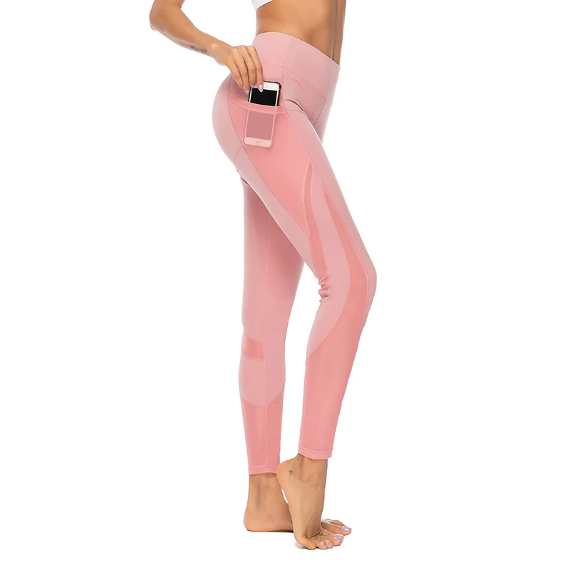 Сексуальные сетчатые Леггинсы для женщин розовые спортивные штаны фитнеса с