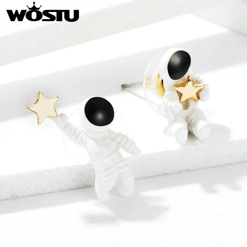 WOSTU, креативный дизайн, звездное небо, Космическая Звезда, асимметричный астронавт, маленькие серьги-гвоздики для женщин, девушек, корейский стиль, ювелирные изделия FOE034