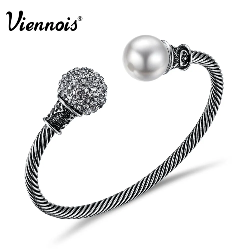 Viennois горячие старинные серебристый цвет браслеты для женщин имитация перл витой
