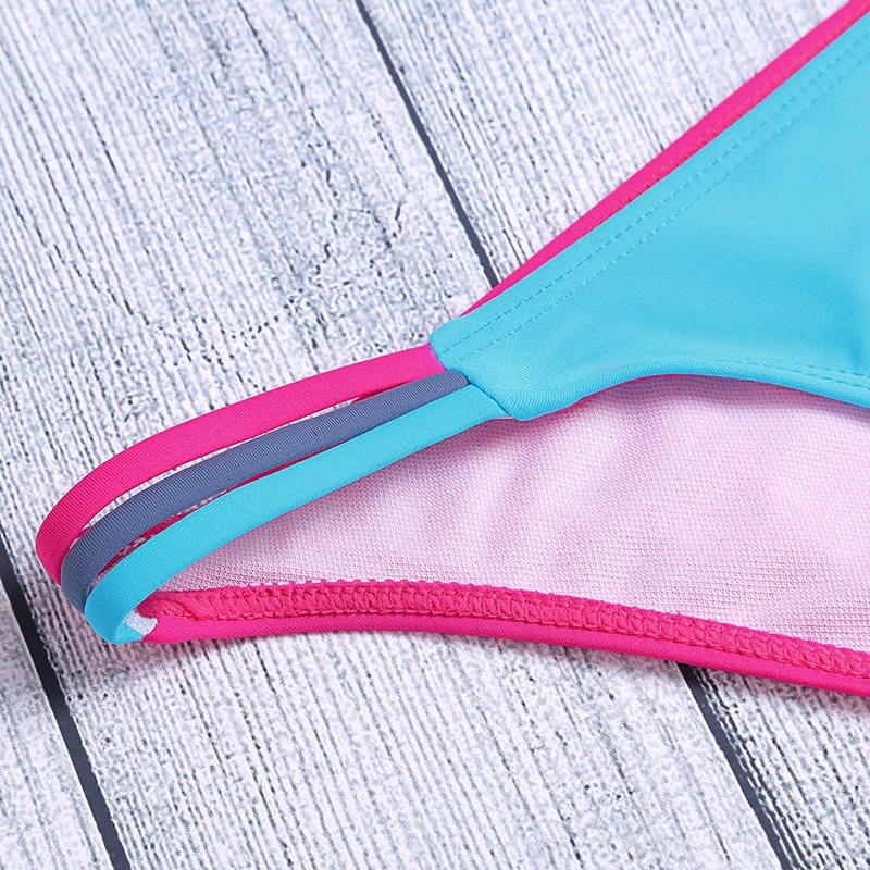 Цвета лоскутное шнурок женский купальник 2018 бикини из двух частей Строка