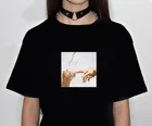 Женская забавная футболка kuakuayu HJN с изображением кота Микеланджело, Божьего прикосновения, Ретро стиль, симпатичная футболка с рисунком, мем, для любителей кошек