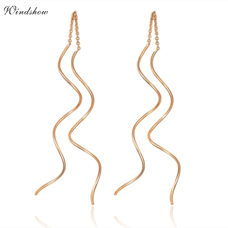 Rose Gold Color Theader Through Bar Front And Back Swirl Long Chain Tassels Drop Dangle Earrings For Women Girls Gift|dangling earrings for