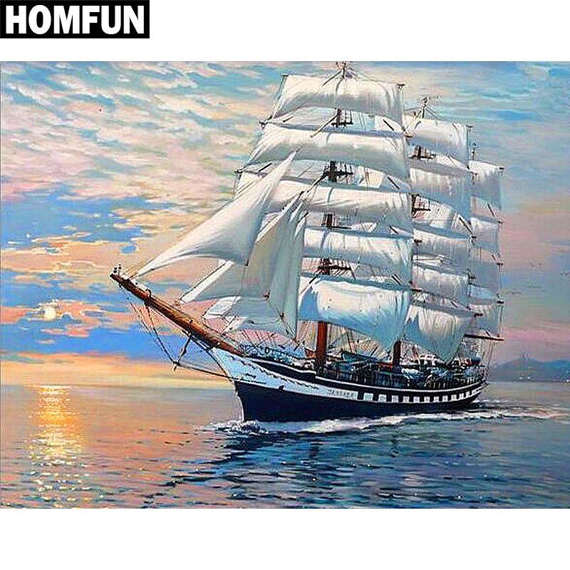 HOMFUN полный квадратный/круглый дрель 5D DIY алмазная живопись "море и лодка" 3D вышивка крестиком 5D горный хрусталь домашний декор