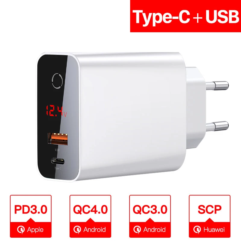 White Baseus Quick Charge 4,0 3,0 USB зарядное устройство для iPhone 11 Pro Max samsung Xiaomi huawei SCP QC4.0 PD быстрое настенное зарядное устройство для мобильного телефона - Тип штекера: White