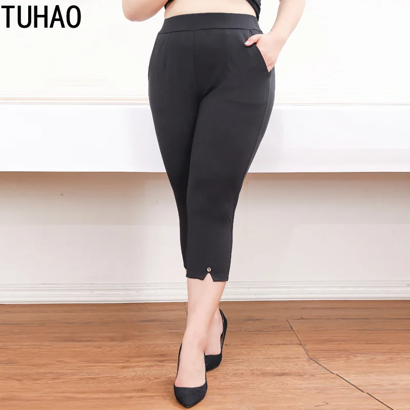 TUHAO 10XL 8XL 6XL 4XL Большие размеры Капри женские черные офисные женские элегантные узкие брюки с разрезом женские брюки с высокой талией