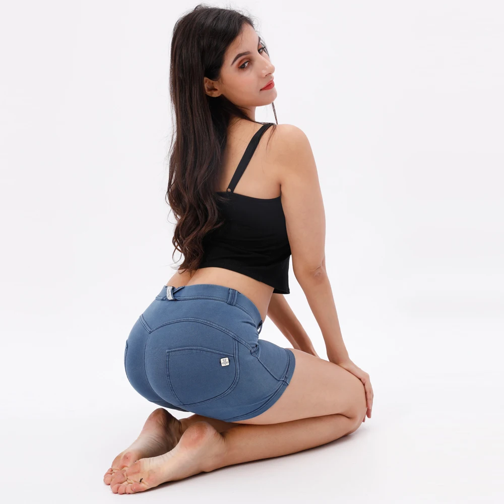 Джинсовые шорты Melody, четыре способа растягивания, низкая талия, хлопок, спандекс, леггинсы для спортзала, пуш-ап, женские короткие леггинсы