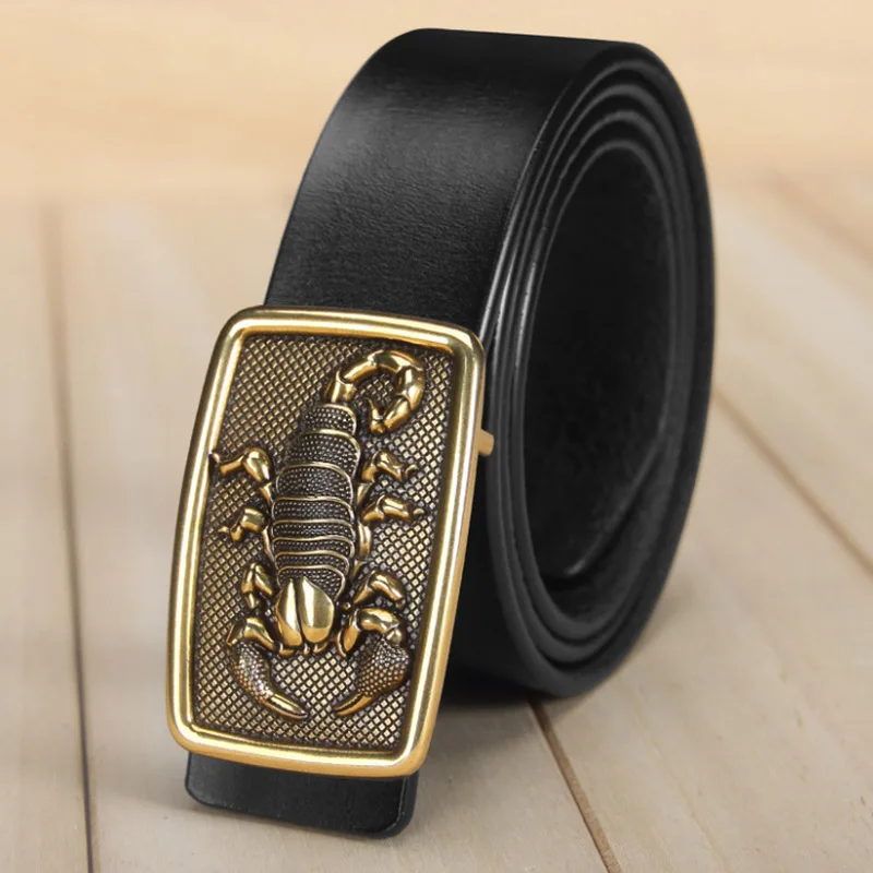 Мужской ремень дизайнерский золотой Скорпион Emble лучшее качество натуральная