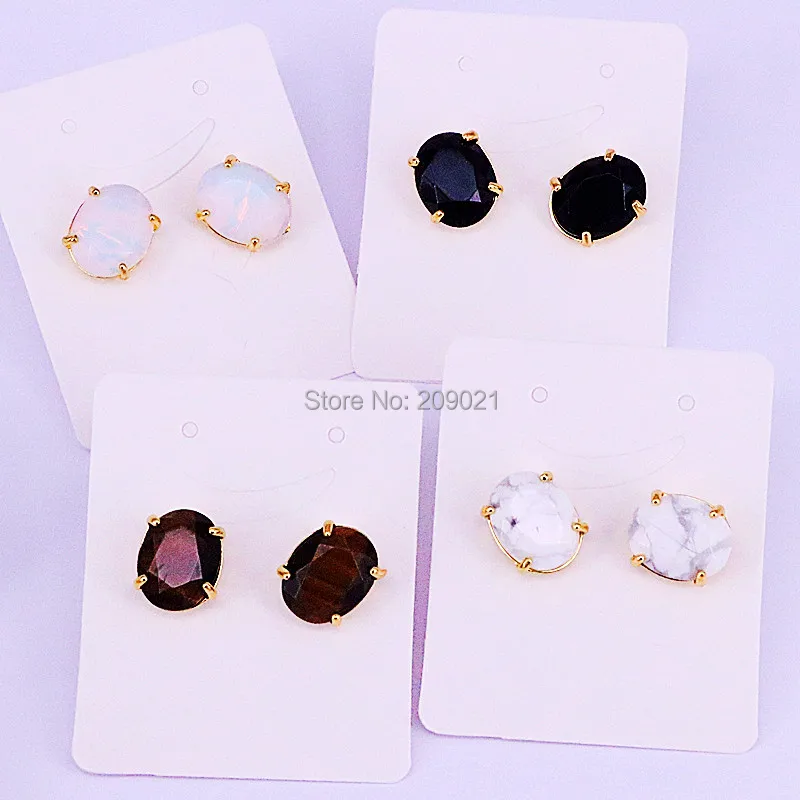 10pair Nature stone Jewelry Oval Earrings Mix Color Faceted Quartz Stone Stud For Women | Украшения и аксессуары