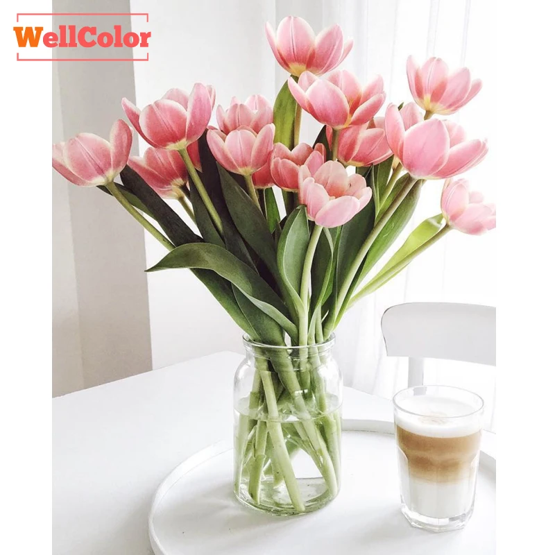 WELLCOLOR цветы розовые тюльпаны Mazayka DIY 5D алмазная картина вышивка крестиком 3d
