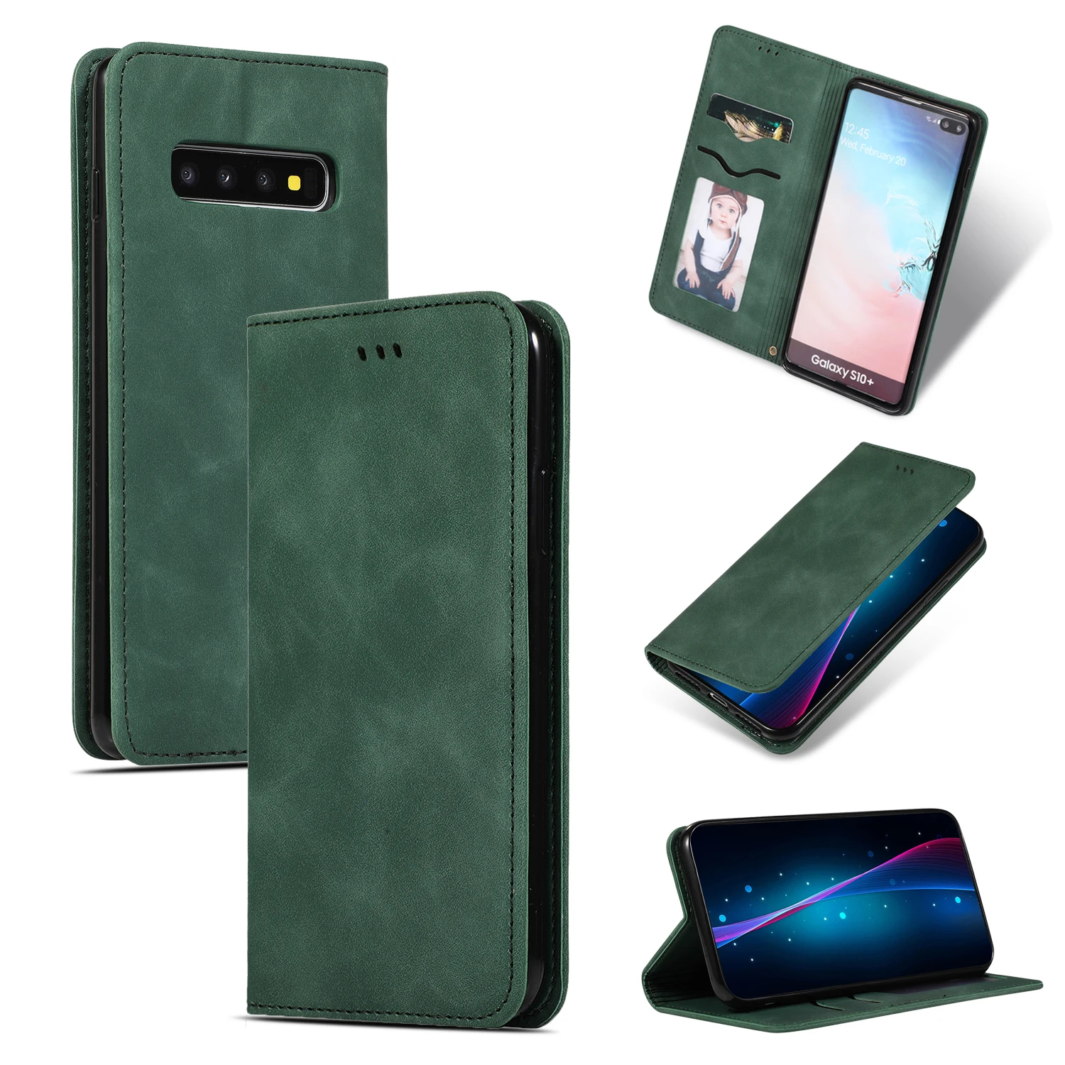 Green Роскошный защитный чехол-книжка из искусственной кожи чехол для samsung S10 S9 S8 Plus Note 10 9 8 S10e M10 A10 A20 A30 A40 A50 A70 A7 A8 A9 J4 J6 плюс крышка - Цвет: Green