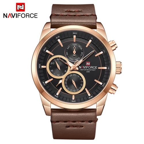 NAVIFORCE мужские часы Топ люксовый бренд мужские военные спортивные наручные часы модные повседневные кожаный ремешок кварцевые часы Relogio Masculino - Цвет: RG B DBN