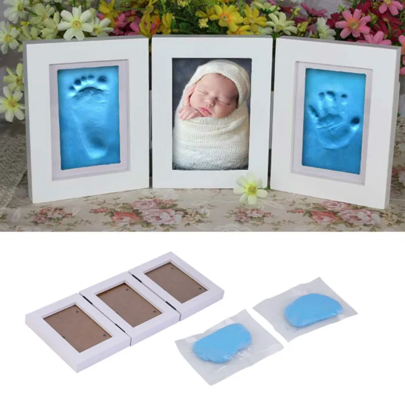 

Cute Photo Frame Baby Footprint Foot or Hand Print Cast Set DIY Handprint inkpad Soft Clay Casting Parent-child hand fingerprint
