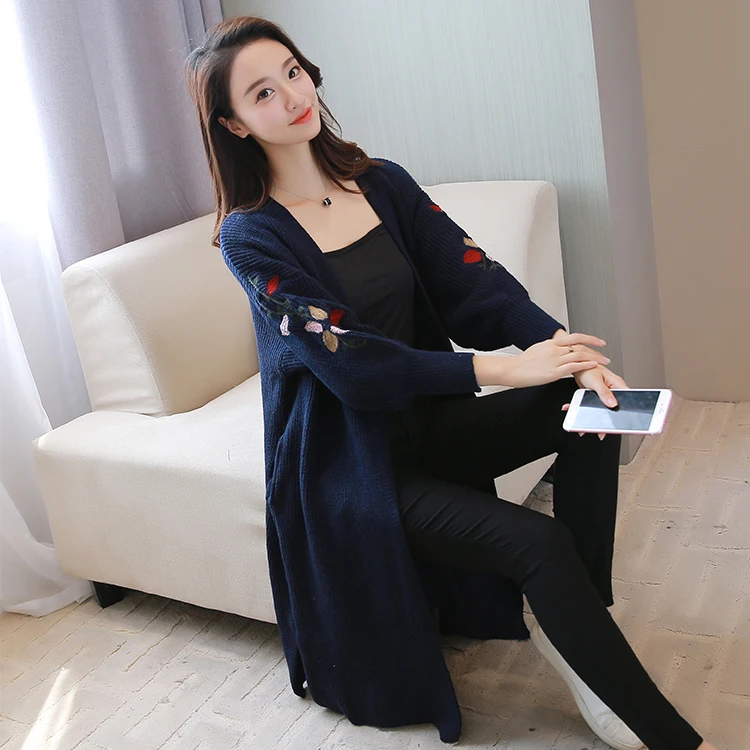 Женский длинный свитер кардиган модный Осень-зима рукав свободный толстый