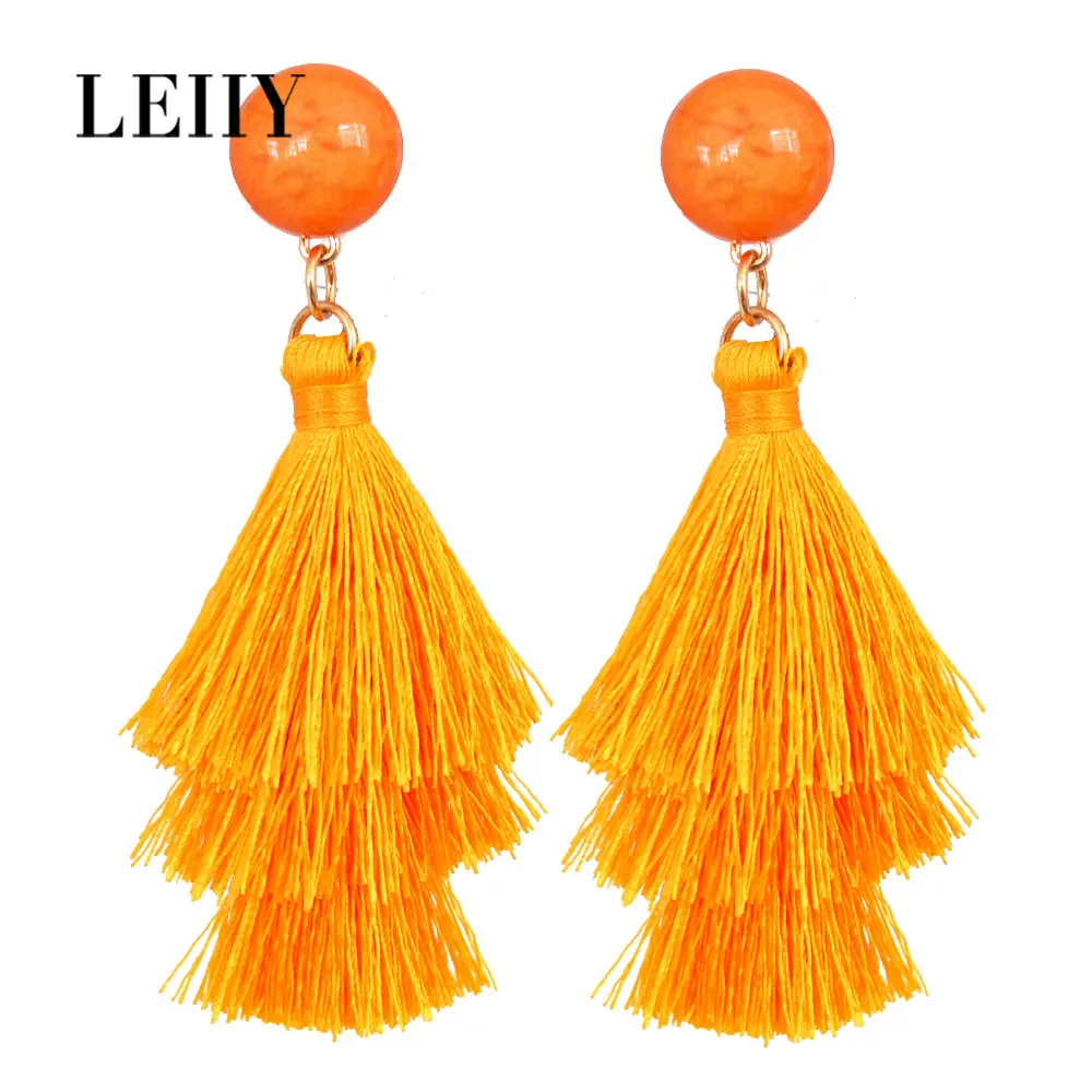 LEIIY Элегантный Boho ручной Оранжевый бахрома серьги для Для женщин с круглым смолы
