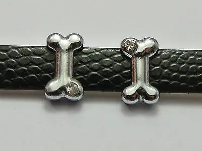 

10 Silver Alloy Rhinestone Dog Bone Slide Charms Fit 8mm Watchband