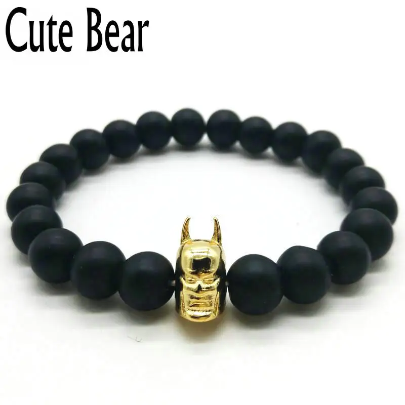 New Brand Cute Bear Fashion Roman Knight Batman Bracelet 8mm Black Matte Stone Beads Men And Women Charms Jewelry | Украшения и
