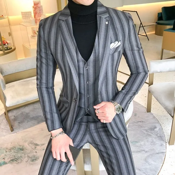 Серый 3piece Men Suit Fashion Plus Size Autumn Wedding Suits For Men Slim Fit Casual Groom Tuxedo Young Man Formal Wear 5XL-S Hot - Цвет: Серый