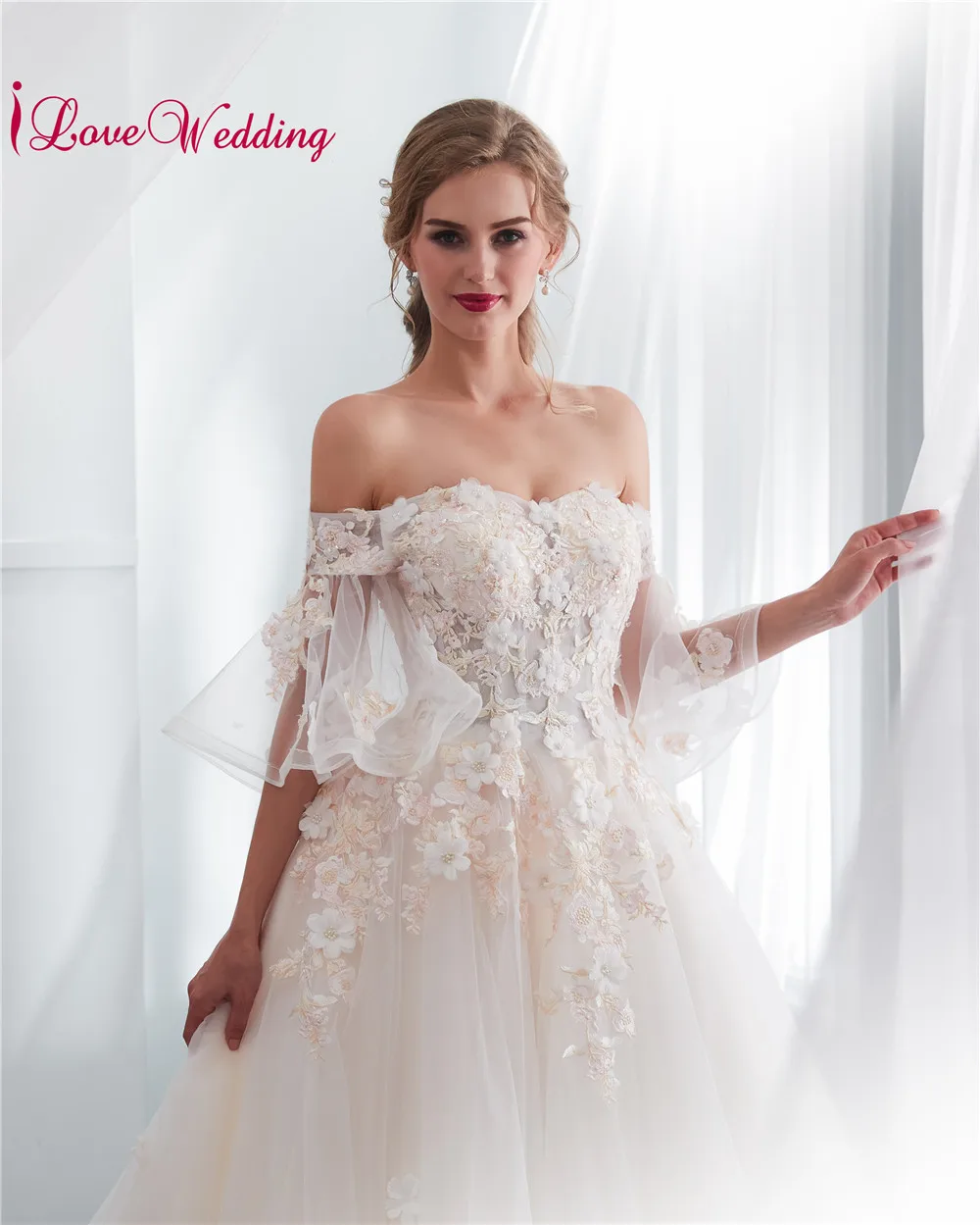 Новое поступление Vestido De Noiva сердечко расклешенный рукав изготовленное на заказ