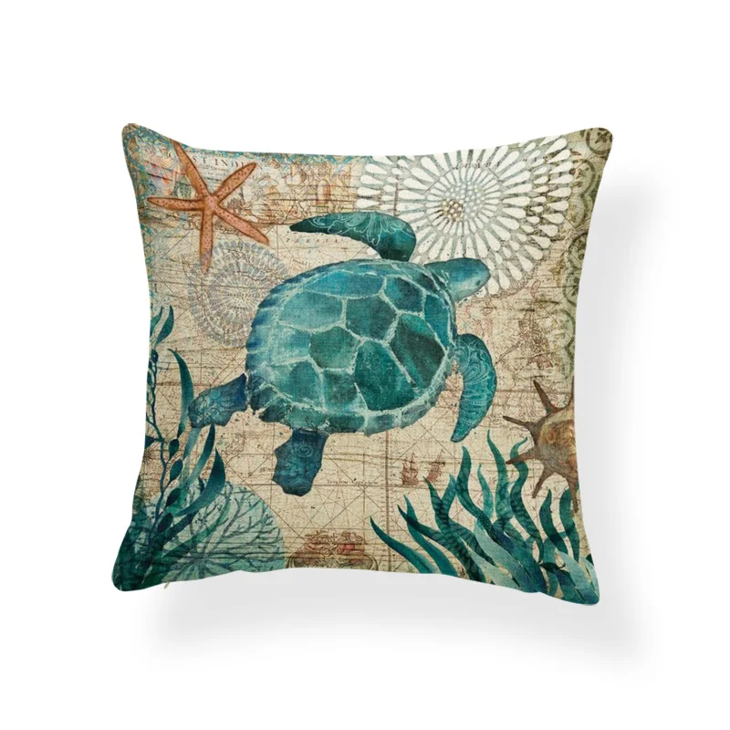 Наволочка для подушки в морском стиле с изображением русалки черепахи якоря