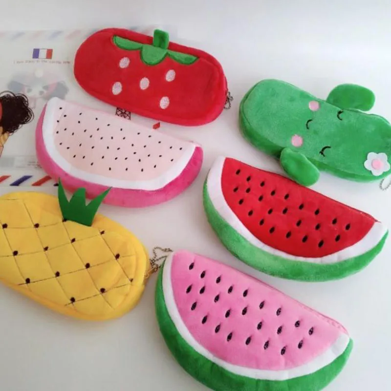 1 шт. Kawaii фруктовый арбуз апельсин ананас кактус плюшевый чехол для карандашей косметичка ручка коробка подарок для девочек канцелярские сумки для карандашей
