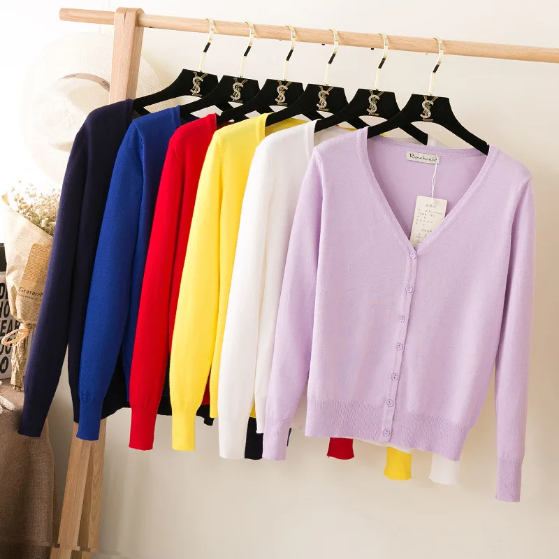 2017 Spring 10+ colors women's sweater V-neck knitted ladies' TOPS knit Cardigan large size knitting knitwear |