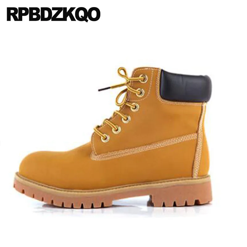 

Chunky Working Yellow Safety Vintage Work Lace Up Shoes Designer Winter Men Boots With Fur Short Autumn Booties Durable Ankle