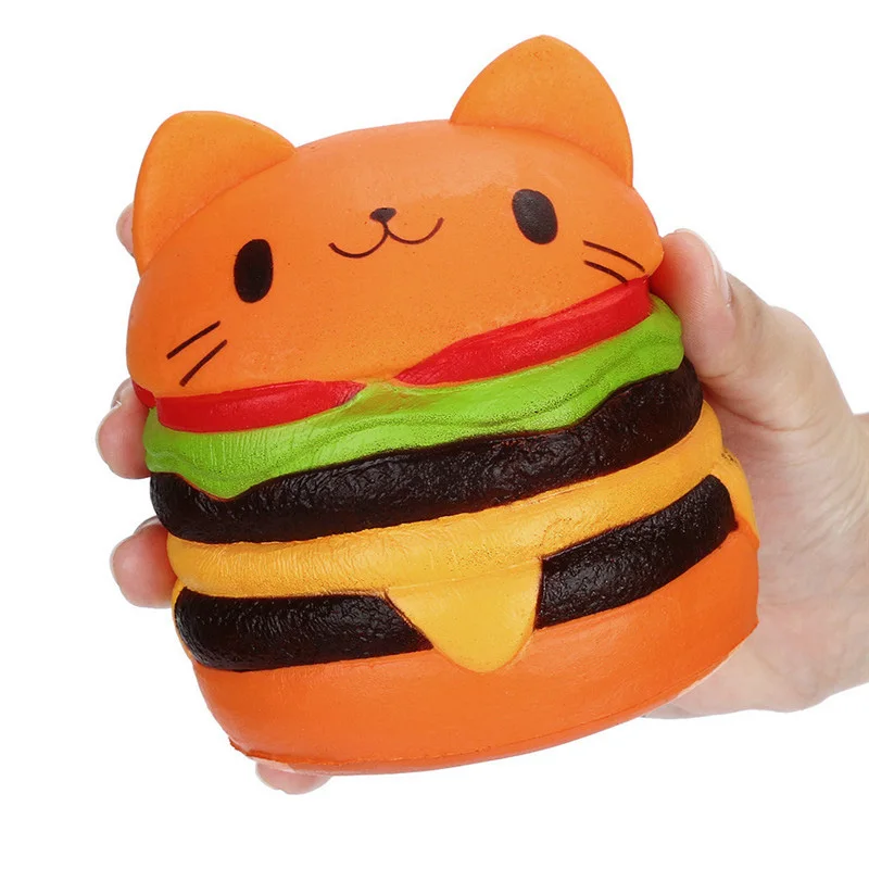 Orange Cat Burger Мягкий гамбургер мягкий антистресс пресс игрушка милый медленно поднимающийся Сквош еда Кот бургер мягкий сжимающий гамбургер антистресс еда - Цвет: Orange Cat Burger