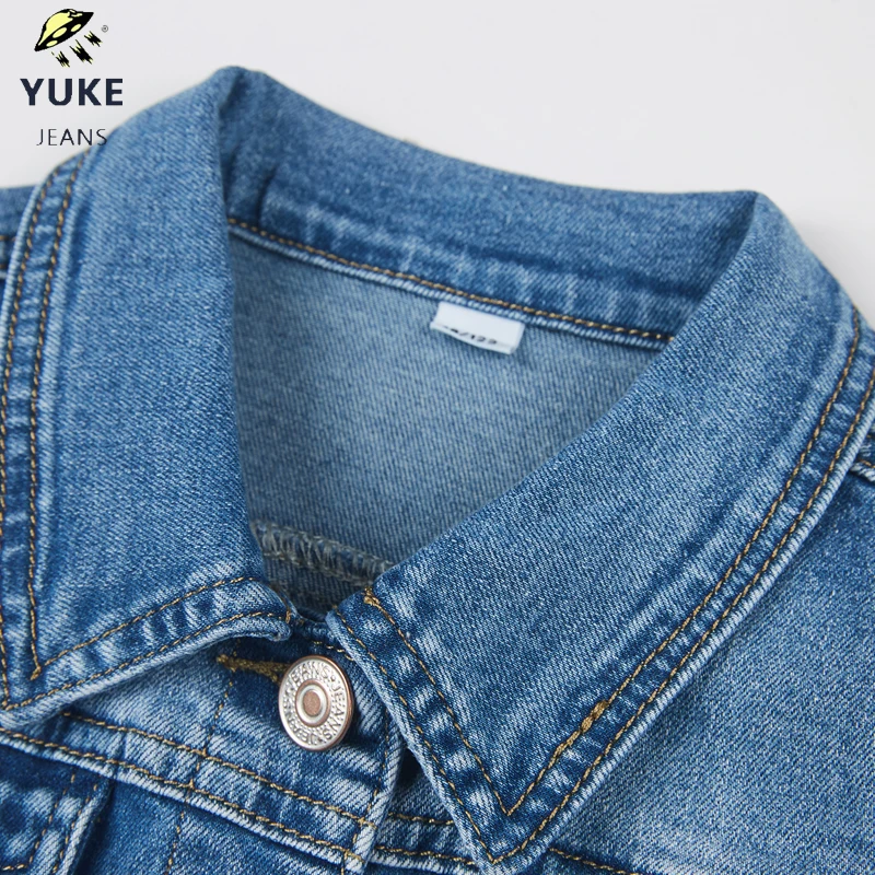 Новая стильная джинсовая куртка YUKE для девочек с вышивкой и дырками женская
