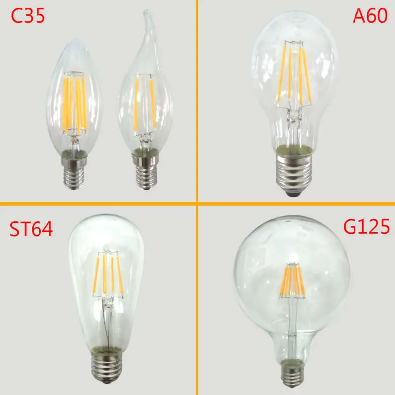 Энергосберегающая лампа светильник E27 COB 220v 2W 4W 6W 8W Стекло со светодиодными нитями