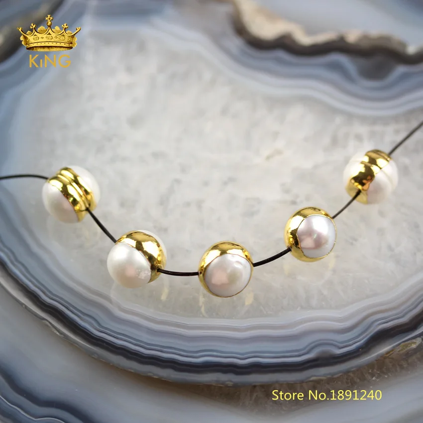 3 Style choice 10pcs bulk sale White Pearl Shell holes Charms Plated Gold Copper Caps Bails DIY Bracelet Necklace Spacers YYF43 | Украшения