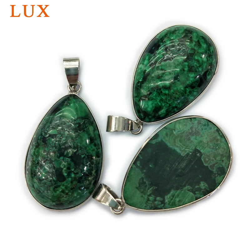 Подвески из натурального малахита с серебристыми камнями в форме слезы |