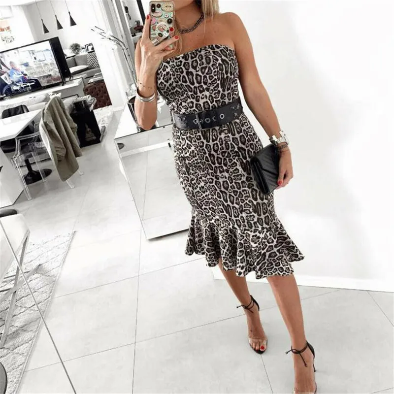 Леопардовое сексуальное облегающее летнее платье без рукавов на бретельках