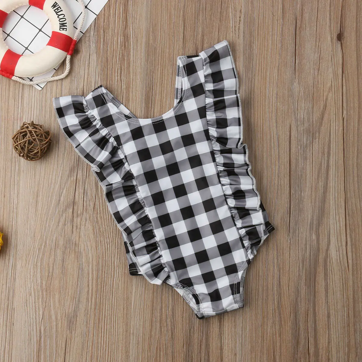 Детский купальный костюм для серфинга милый клетчатый комбинезон без рукавов с