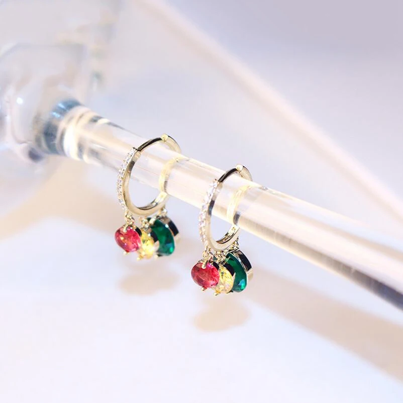 

Fashion Jewelry Color Round Hoop Earrings Luxury Gold Color Rhinestone Earring For Women Colorful Rhinestone Geometric Earrings