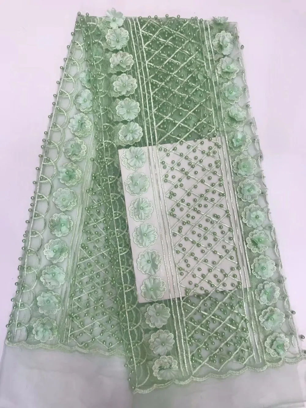 

Bridal french lace fabric beaded african tulle lace fabric 5 yards per lot net lace fabric for dress ZXN23