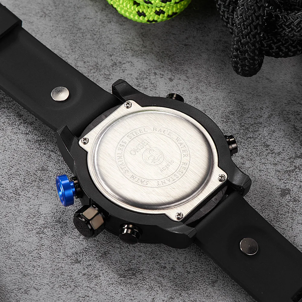 

Top Sale OHSEN Digital Quartz Men Casual Watch Wristwatch Gifts Silicone Strap Blue 50M Diving Led Sport Army Watch montre homme