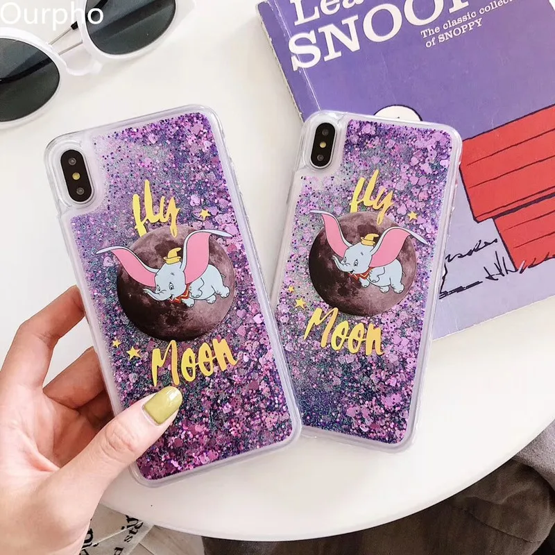 Ourpho жидкий зыбучий песок мягкий чехол из ТПУ для iphone X XR XS MAX милый слон с крыльями