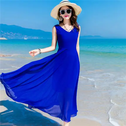 

TingYiLi Elegant Maxi Dress Women Summer Beach Boho Dress Purple Yellow Blue Black Red Dress Chiffon